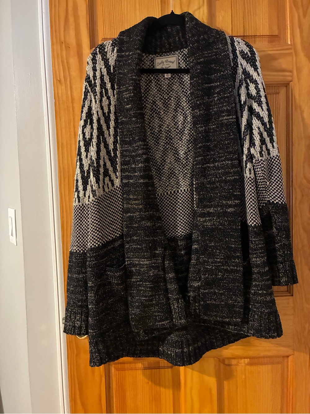 Lucky Brand Black and White Patterned Open-Front Cardigan